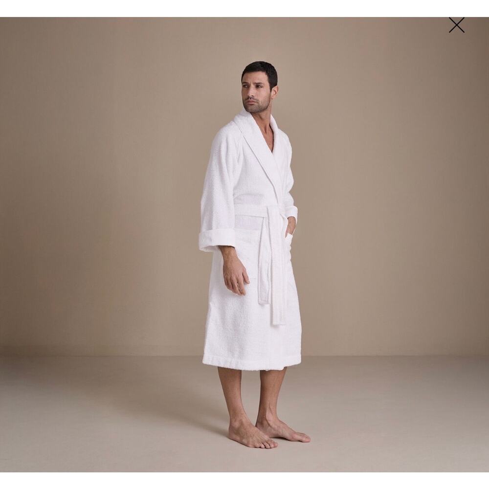 Frette 1860 White Unito Terry Shawl Collar Luxury Spa Robe S/M Cotton Unisex